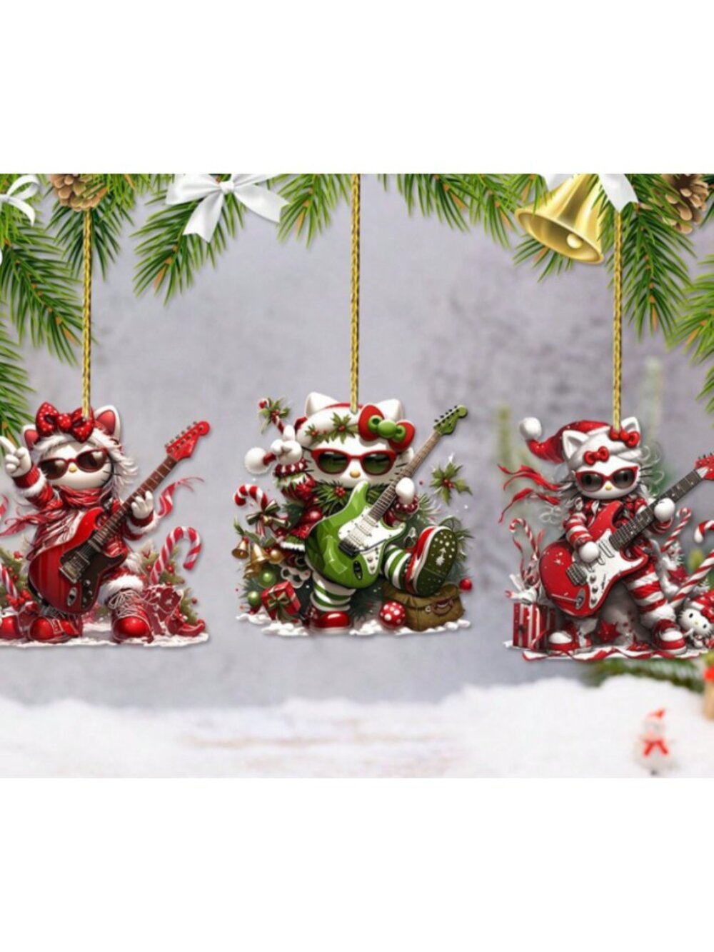 Hello Kitty 2D Acrylic Christmas Tree Ornament Cute Musical Guitar Design Lot 3
